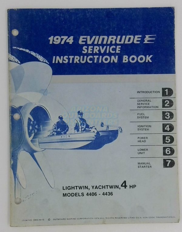 1974 Evinrude Service Instruction Book Lightwin, Yachtwin 4 Hp