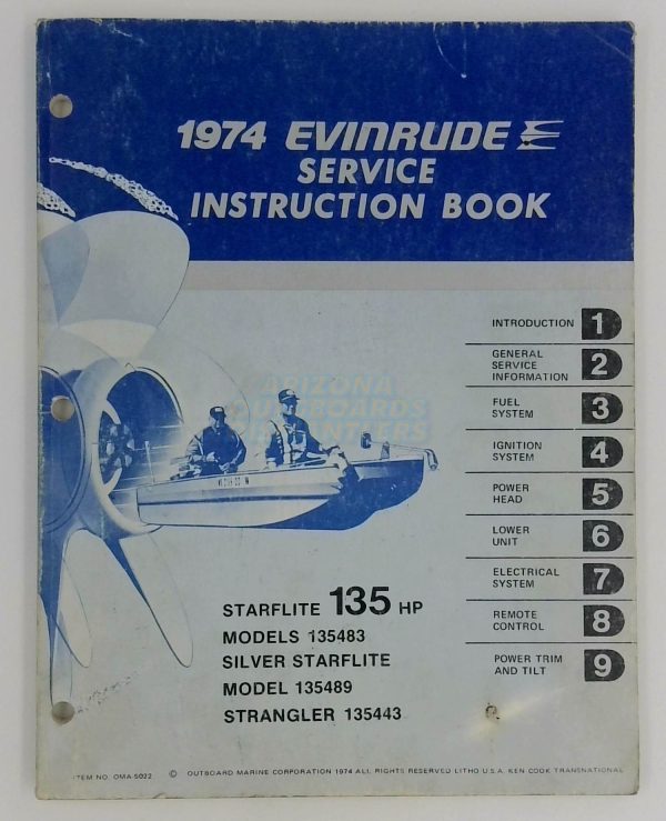1974 Evinrude Service Instruction Book Starlite, Strangler 135 Hp