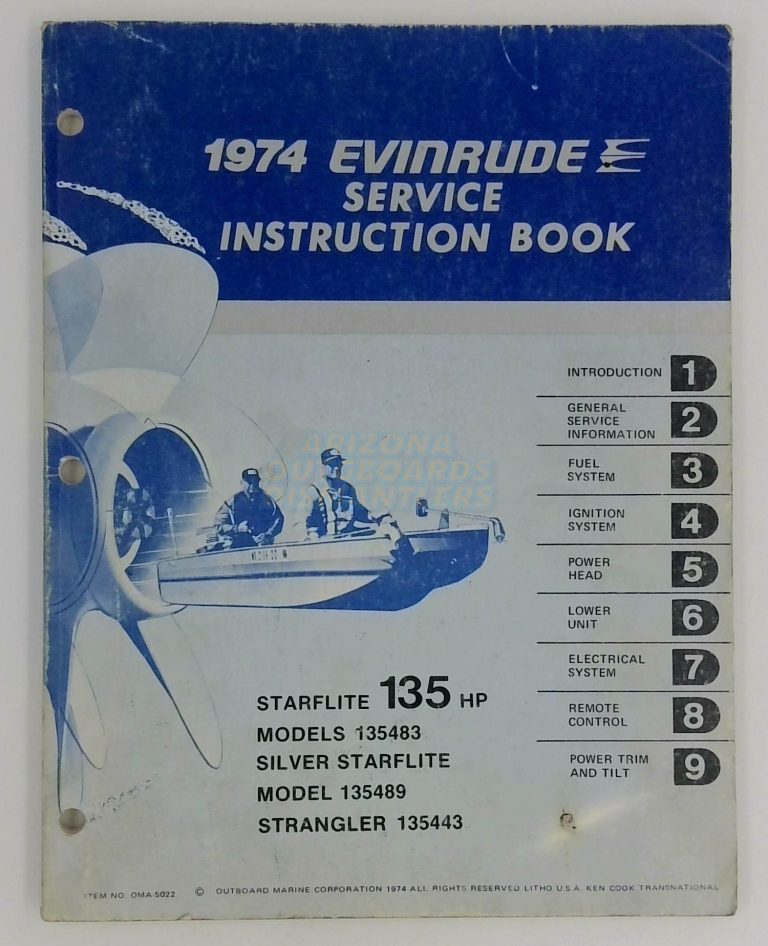 1974 Evinrude Service Instruction Book Starlite, Strangler 135 Hp