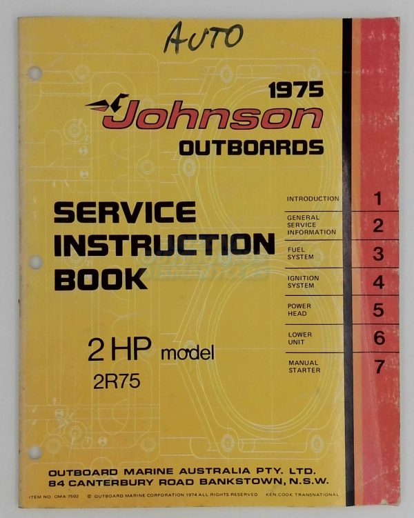 1975 Johnson Outboard 2 Hp Service Instruction Book