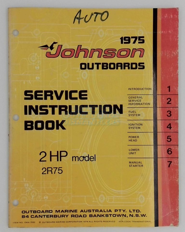 1975 Johnson Outboard 2 Hp Service Instruction Book