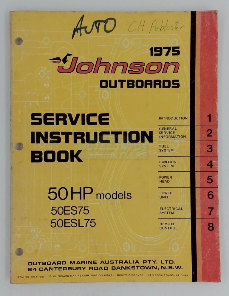 1975 Johnson Outboards 50 Hp Service Instruction Book
