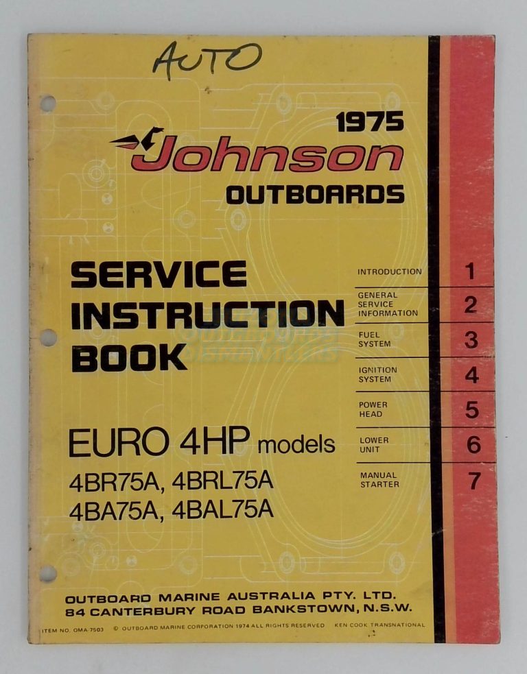 1975 Johnson Outboard Euro 4 Hp Service Instruction Book