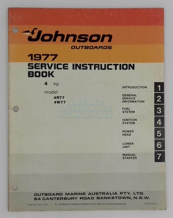 1977 Johnson Outboards 4 Hp Service Instruction Book