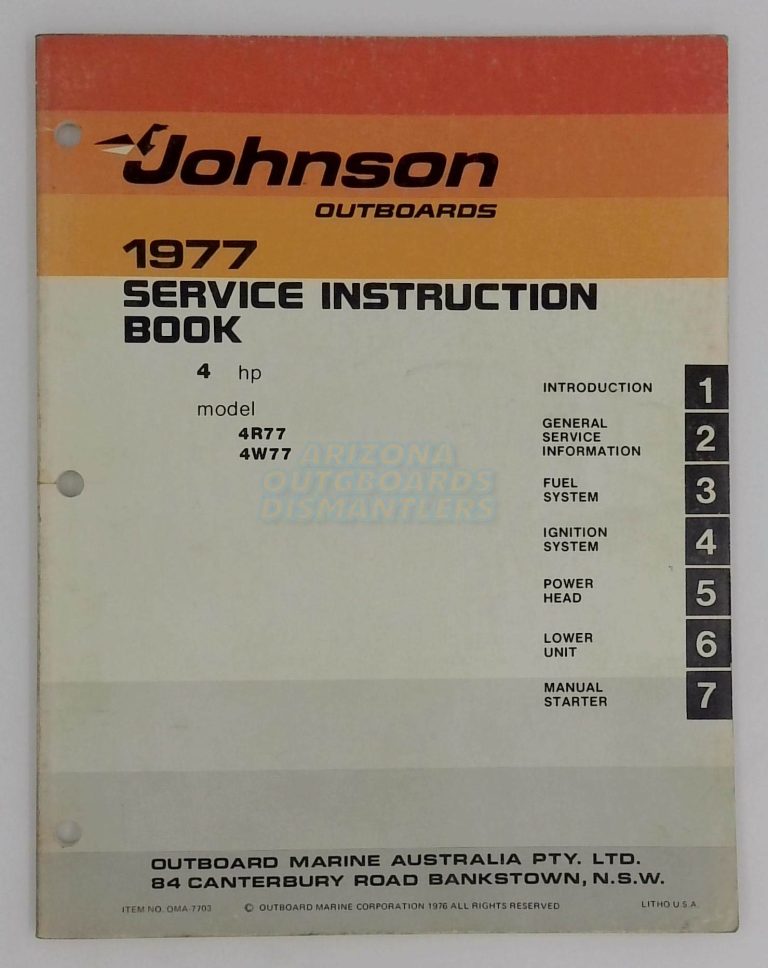 1977 Johnson Outboards 4 Hp Service Instruction Book