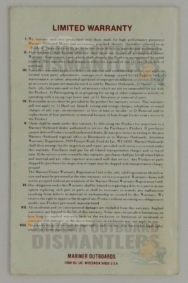 90-11027-1 Operation & Maintenance Manual – Mariner 75/90/115HP