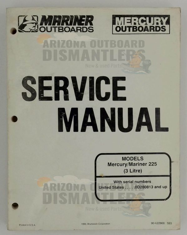 90-822900 Service Manual – 225HP (3 Liter) Mercury Mariner 1993