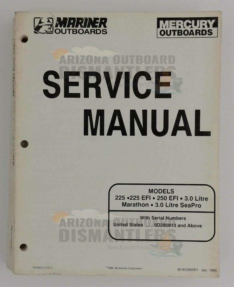 90-822900R1 Service Manual – Mercury/Mariner 225, 225 EFI, 250 EFI, 3.0L Marathon & SeaPro (1996)