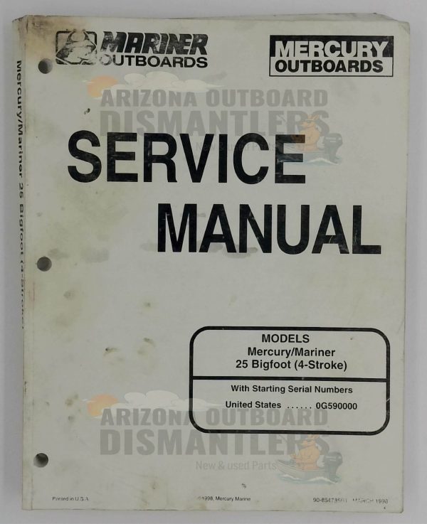90-854785R1 – Mercury Mariner Service Manual 25HP Bigfoot 4-Stroke (1998)