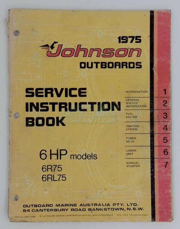 Johnson Outboards 1975 6 Hp Service Instruction Book