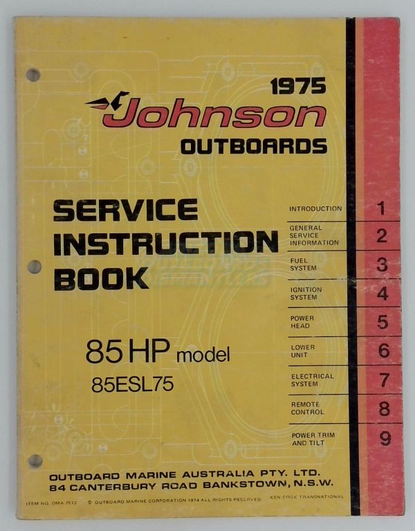 Johnson Outboards 1975 85 Hp Instruction Service Manual