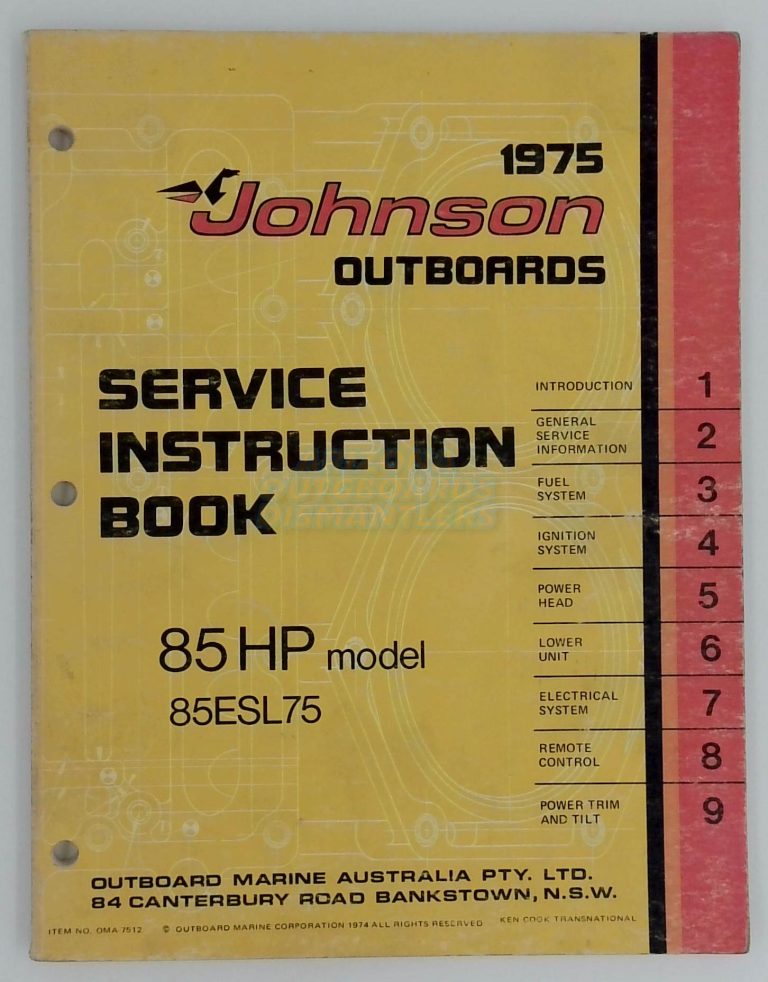Johnson Outboards 1975 85 Hp Instruction Service Manual