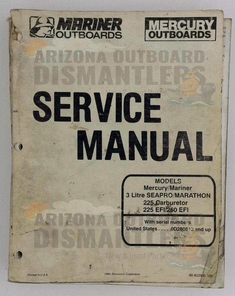 Mercury/Mariner Outboards Service Manual – 3 Litre SEAPRO / MARATHON 225 Carb, 225 EFI, 250 EFI – P/N 90-822900