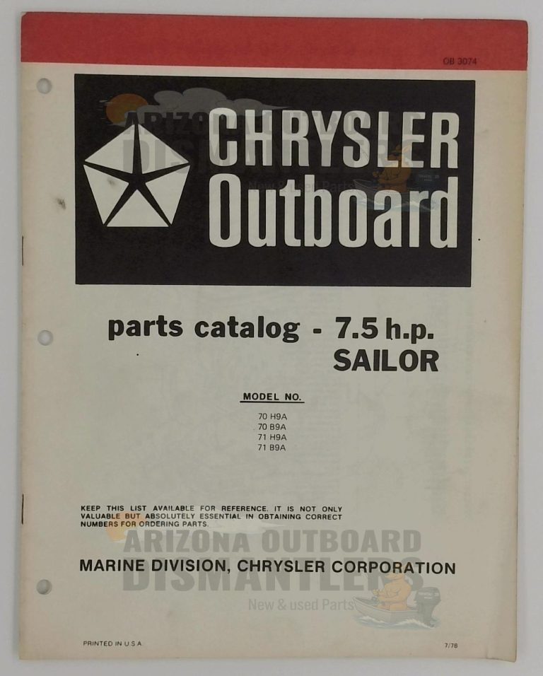 OB3074 Parts Catalog – Chrysler Outboard 7.5HP Sailor (Models 70H9A, 71H9A, 70B9A, 71B9A)
