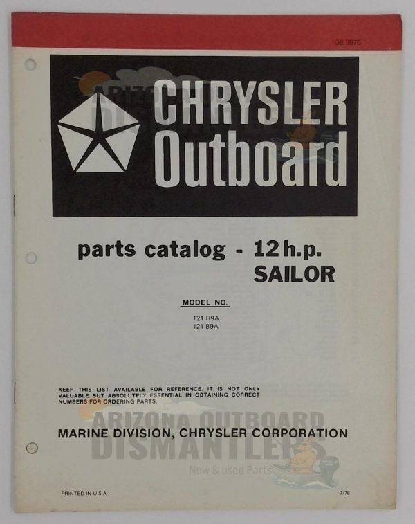 OB3075 Parts Catalog – Chrysler Outboard 12HP Sailor (Models 121H9A, 121B9A)