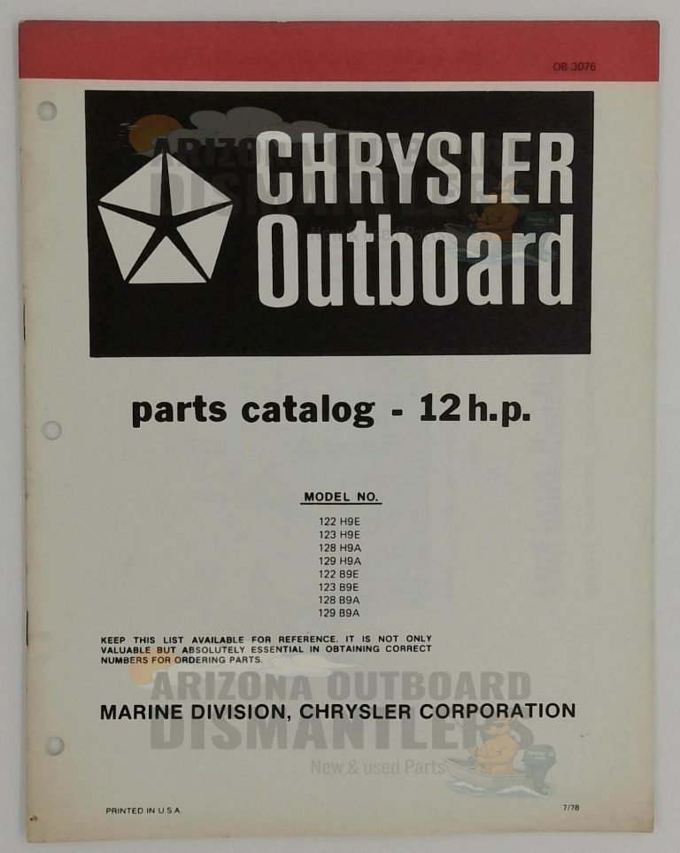 OB3076 Parts Catalog – Chrysler Outboard 12HP (Models 122H9E, 123H9E, 128H9A, 129H9A, 122B9E, 123B9E, 128B9A, 129B9A)