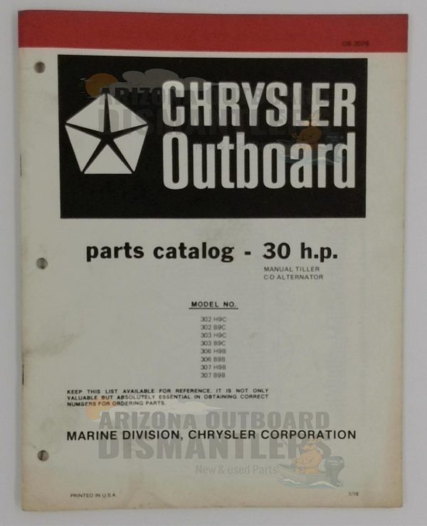 OB3078 Parts Catalog – Chrysler Outboard 30HP (Models 302H9C, 303H9C, 306H9B, 307H9B, 302B9C, 303B9C, 306B9B, 307B9B)