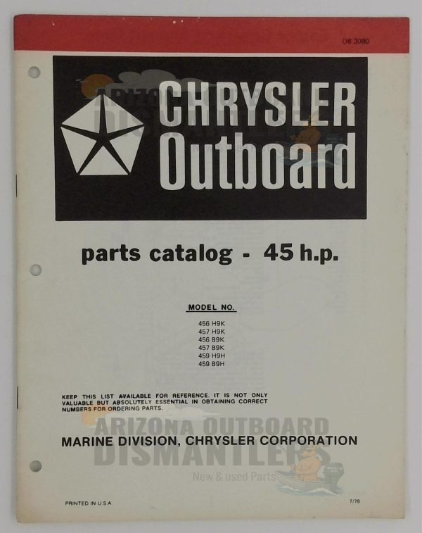 OB3080 Parts Catalog – Chrysler Outboard 45HP (Models 456H9K, 457H9K, 456B9K, 457B9K, 459H9H, 459B9H)