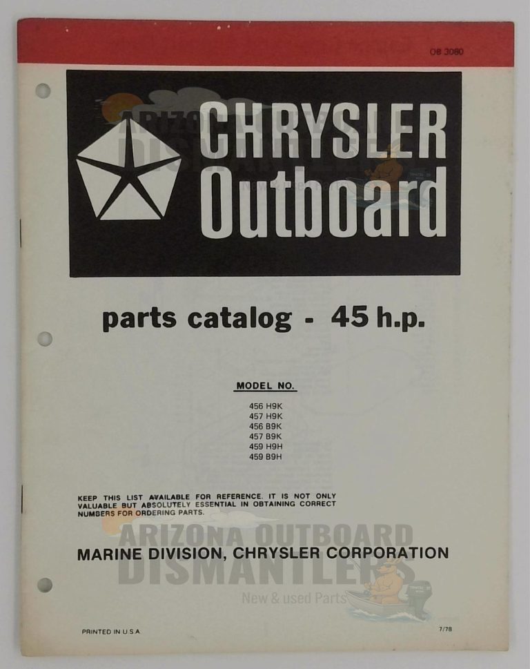 OB3080 Parts Catalog – Chrysler Outboard 45HP (Models 456H9K, 457H9K, 456B9K, 457B9K, 459H9H, 459B9H)