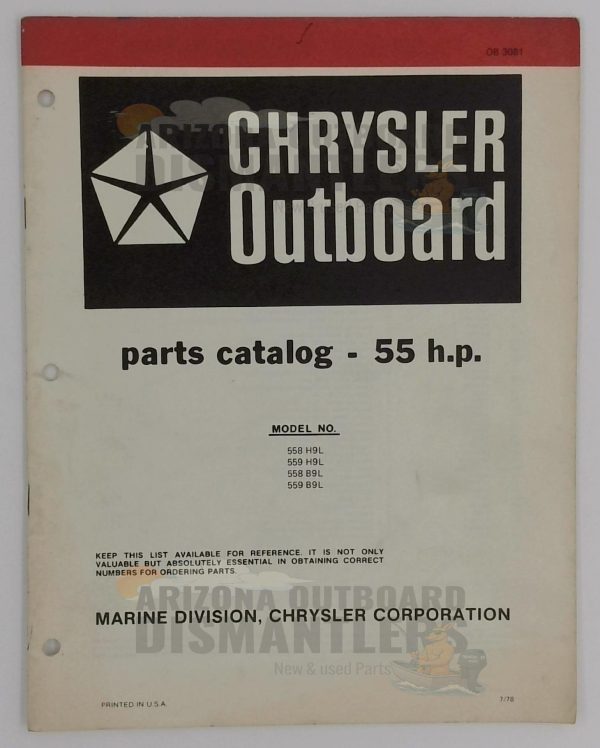 OB3081 Parts Catalog – Chrysler Outboard 55HP (Models 558H9L, 559H9L, 558B9L, 559B9L)