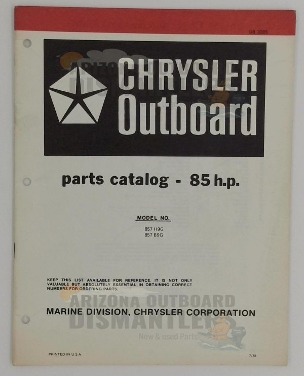 OB3085 Parts Catalog – Chrysler Outboard 85HP (Models 857H9G, 857B9G)