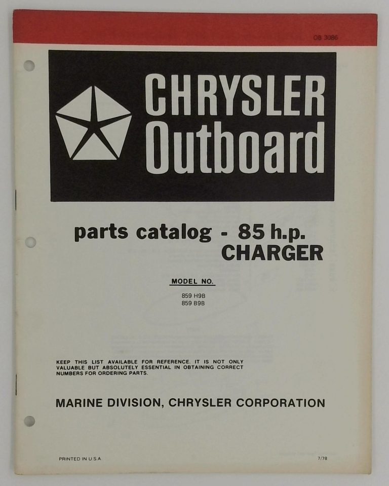 OB3086 Parts Catalog – Chrysler Outboard 85HP Charger (Models 859H9B, 859B9B)