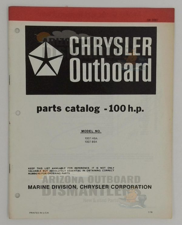 OB3087 Parts Catalog – Chrysler Outboard 100HP (Models 1007H9A, 1007B9A)