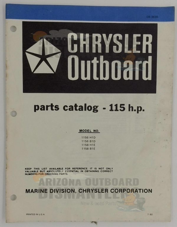 OB3638 Parts Catalog – Chrysler Outboard 115HP (Models 1156H1D, 1156B1D, 1158H1E, 1158B1E)